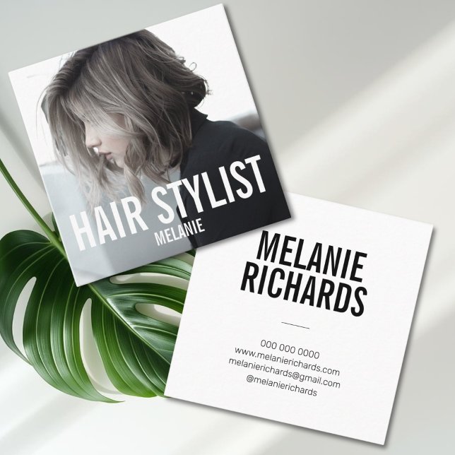 Hair stylist modern photo square business card (Creator Uploaded)
