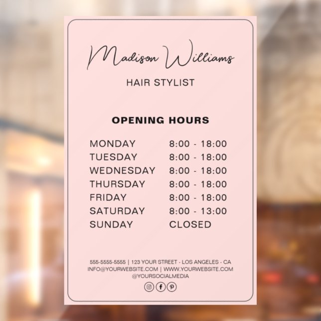 Hair Stylist Modern Pink Opening Hours (Sheet 2)