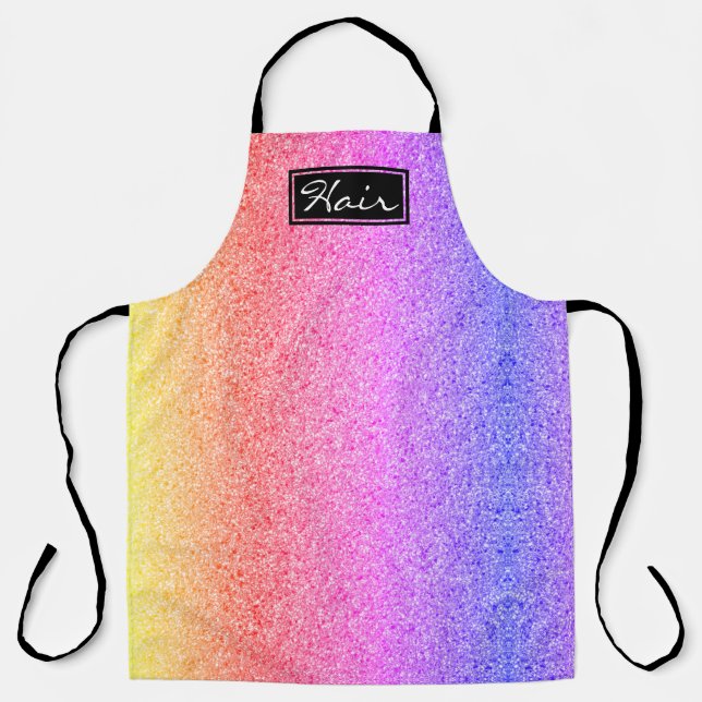 Hair Stylist Modern Rainbow Glitter Apron (Front)