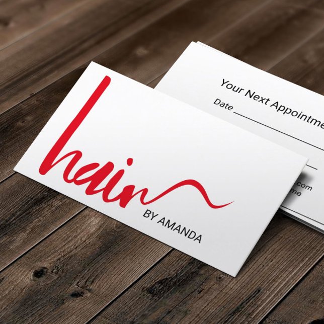 Hair Stylist Modern Red Script Appointment Card (Creator Uploaded)