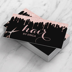 Hair Stylist Modern Rose Gold Beauty Salon Black Business Card