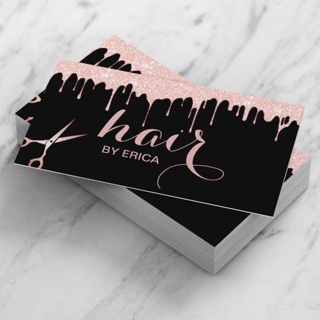 Hair Stylist Modern Rose Gold Beauty Salon Black Business Card (Creator Uploaded)