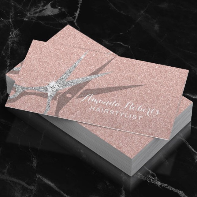 Hair Stylist Modern Rose Gold Glitter Hair Salon Business Card (Creator Uploaded)
