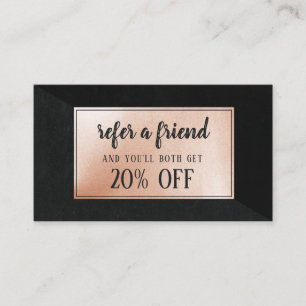 Hair stylist modern rose gold referral card black