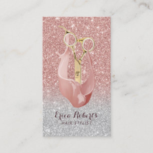 Hair Stylist Modern Rose Gold Silver Ombre Salon Business Card