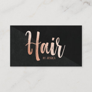 Hair stylist modern rose gold typography black business card
