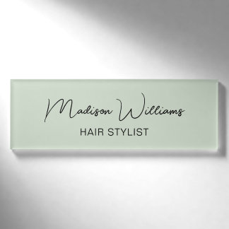 Hair Stylist Modern Salon Staff Sage Green Name Tag