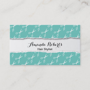 Hair Stylist   Modern Scissor Pattern Turquoise Business Card