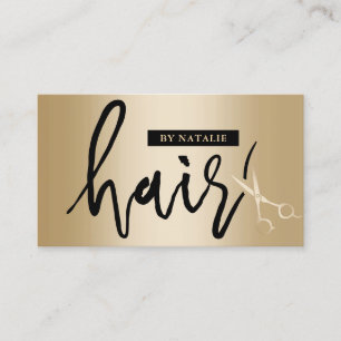 Hair Stylist Modern Script Gold Scissor Salon Business Card