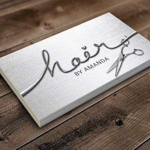 Hair Stylist Modern Silver 3D Script Salon Business Card