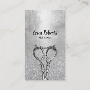 Hair Stylist Modern Silver Glitter Hair Salon Business Card