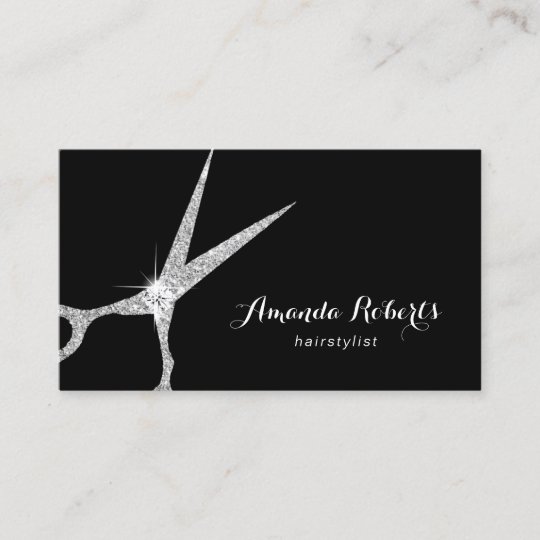 Hair Stylist Modern Silver Glitter Scissor Salon Business Card