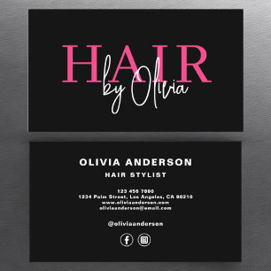 Hair Stylist Modern Typography Hot Pink Business Card