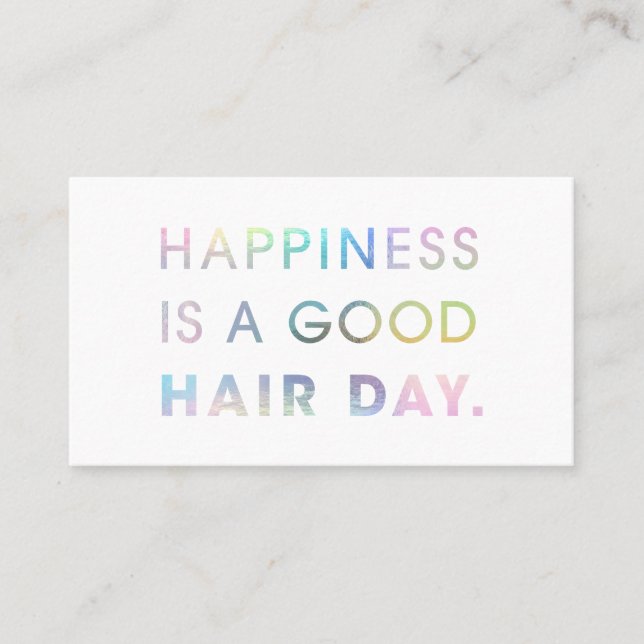 Hair Stylist Modern Typography Rainbow Foil White Business Card (Front)