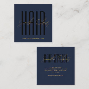 Hair stylist modern typography script blue square business card