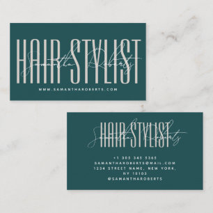 Hair stylist modern typography script green business card