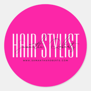 Hair stylist modern typography script neon pink classic round sticker