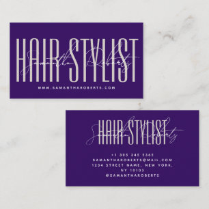 Hair stylist modern typography script purple business card