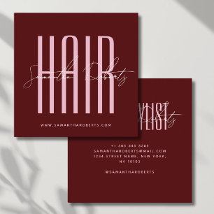 Hair stylist modern typography script red square business card