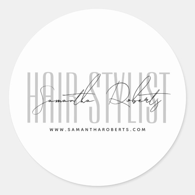 Hair stylist modern typography script white classic round sticker (Front)