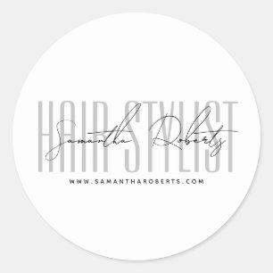 Hair stylist modern typography script white classic round sticker