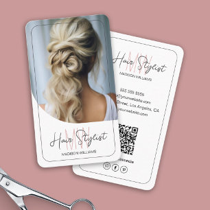 Hair Stylist Monogram Logo Photo White Business Card