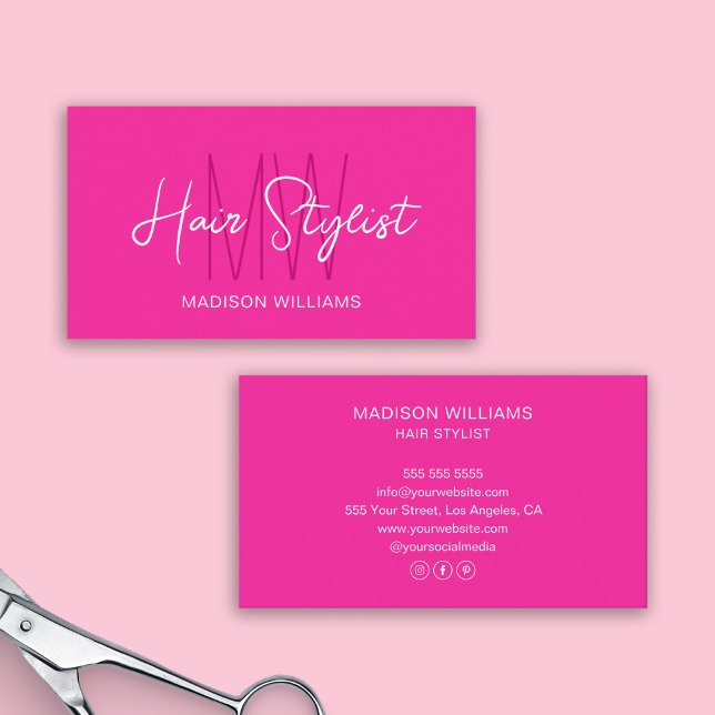 Hair Stylist Monogram Logo Pink Business Card (Hair Stylist Monogram Logo Pink Business Card)