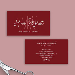 Hair Stylist Monogram Logo Red Business Card