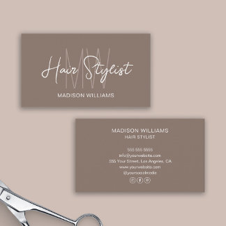 Hair Stylist Monogram Logo Taupe Business Card