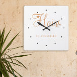 Hair stylist name gold copper elegant glam logo square wall clock<br><div class="desc">Trendy modern glamourous elegant hairstylist / hairdresser name hair salon wall clock with chic typography in white and faux gold with scissors and a little heart.              Suitable for hairstyle salon,  beauty salon,  hairdresser,  professional hairstylist.                       Perfect choice for an elegant stylish sophisticated professional look.</div>