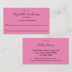 Hair Stylist Name Pink Appointment Reminder Cards