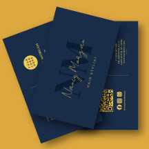 Hair Stylist  Navy Blue Gold Monogram QR Code Logo