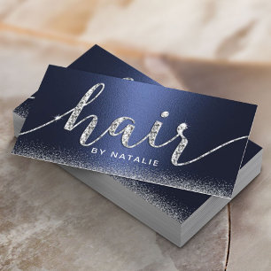 Hair Stylist Navy Blue Silver Luxury Beauty Salon Business Card