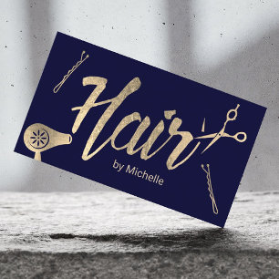 Hair Stylist Navy & Gold Typography Beauty Salon Business Card
