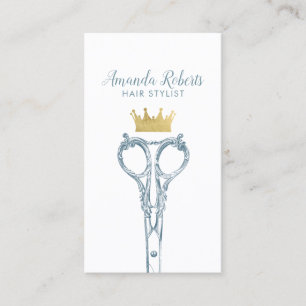Hair Stylist Navy Scissor & Gold Crown Appointment Card