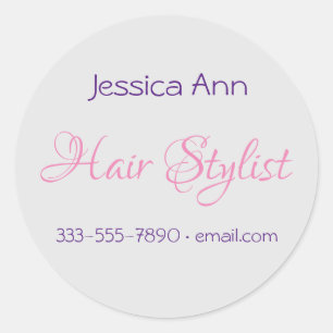 Hair Stylist Occupation Personalise Pink Lite Grey Classic Round Sticker