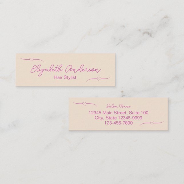 Hair Stylist Off-White and Pink Handwritten Script Calling Card (Front/Back)