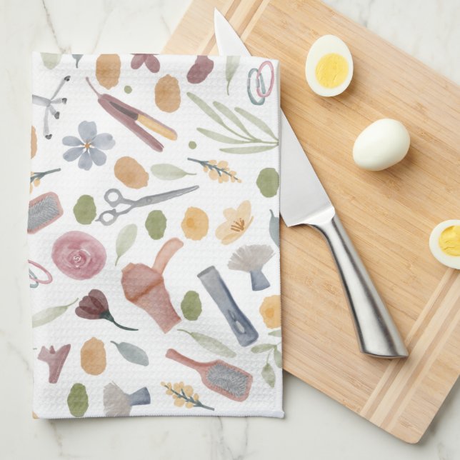 Hair Stylist | Pattern | Watercolor Tea Towel (Quarter Fold)