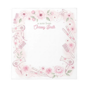 Hair stylist Personalized Pink Floral Custom Name Notepad