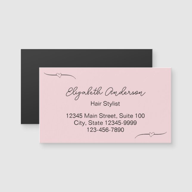 Hair Stylist Pink and Black Name Script Template (Front/Back)
