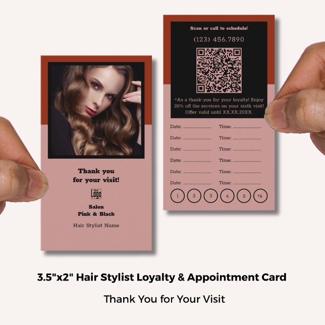 Hair Stylist Pink Black & Red Thank You, Loyalty & Appointment Card (Hair Stylist Pink Black & Red Thank You, Loyalty & Appointment Card; Standard Size: 3.5x2 Inch)