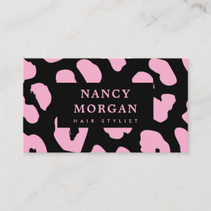 Hair Stylist Pink Leopard Print Qr Code  Business Card