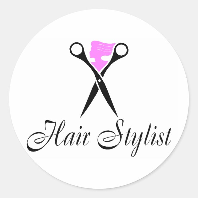 Hair Stylist (Pink/Scissors) Classic Round Sticker (Front)