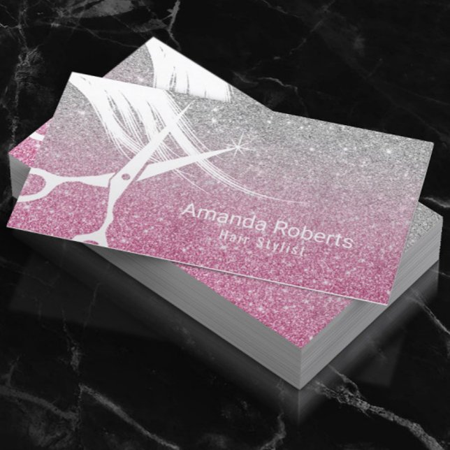 Hair Stylist Pink & Silver Glitter Appointment Card (Creator Uploaded)