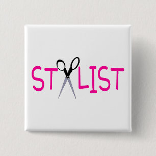 Hair Stylist Pink with Scissors 15 Cm Square Badge