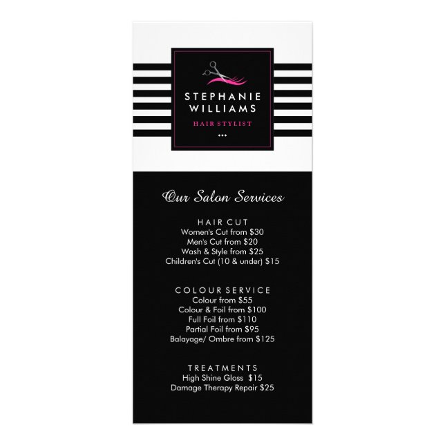 Hair Stylist Price List and Service Menu (Front)