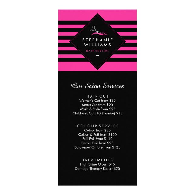 Hair Stylist Price List Rack Card (Front)
