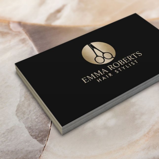 Hair Stylist Professional Black & Gold Elegant Business Card (Creator Uploaded)