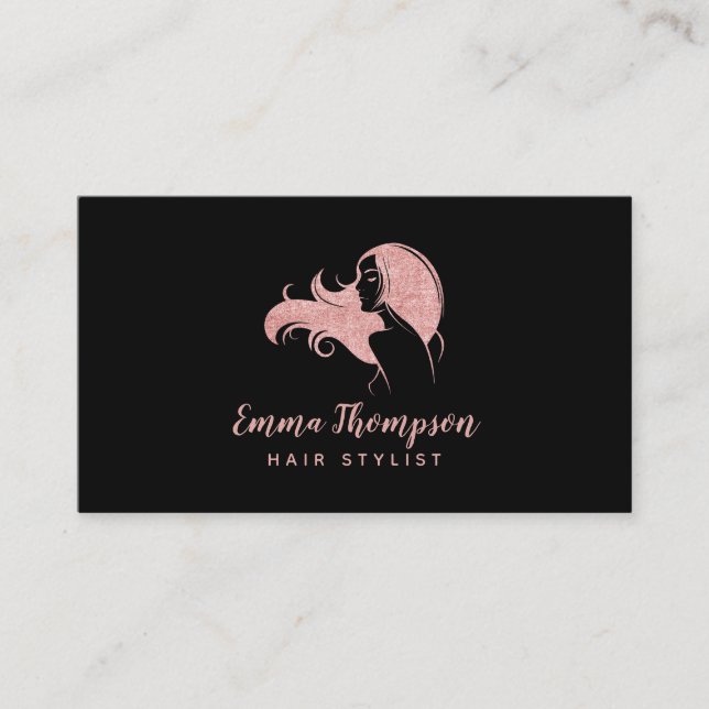 Hair Stylist Professional Logo Beauty Black Rose Business Card (Front)