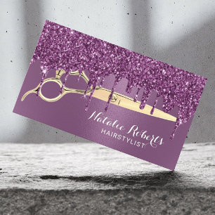 Hair Stylist Purple Glitter Drips Beauty Salon Business Card